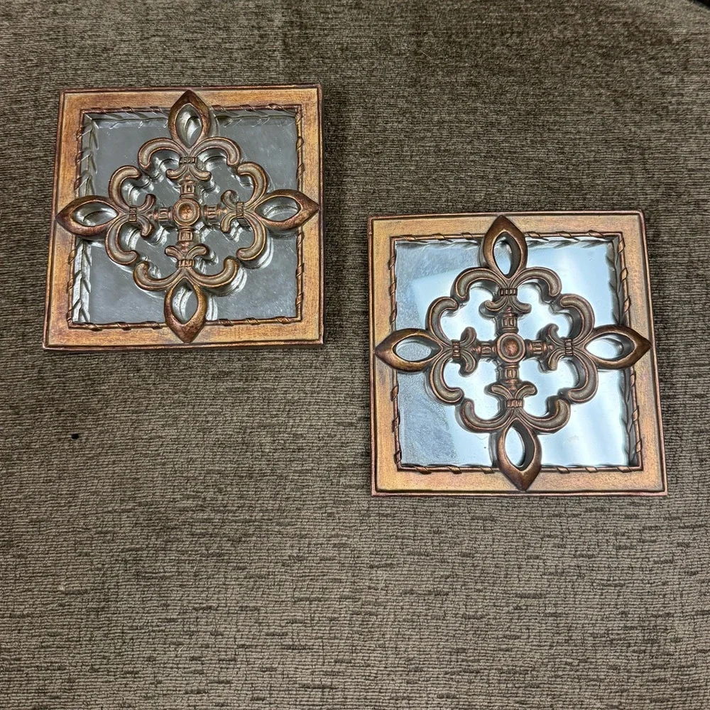 Pair of Ornate Decorative Square Wall Mirror Set 5”x 5”